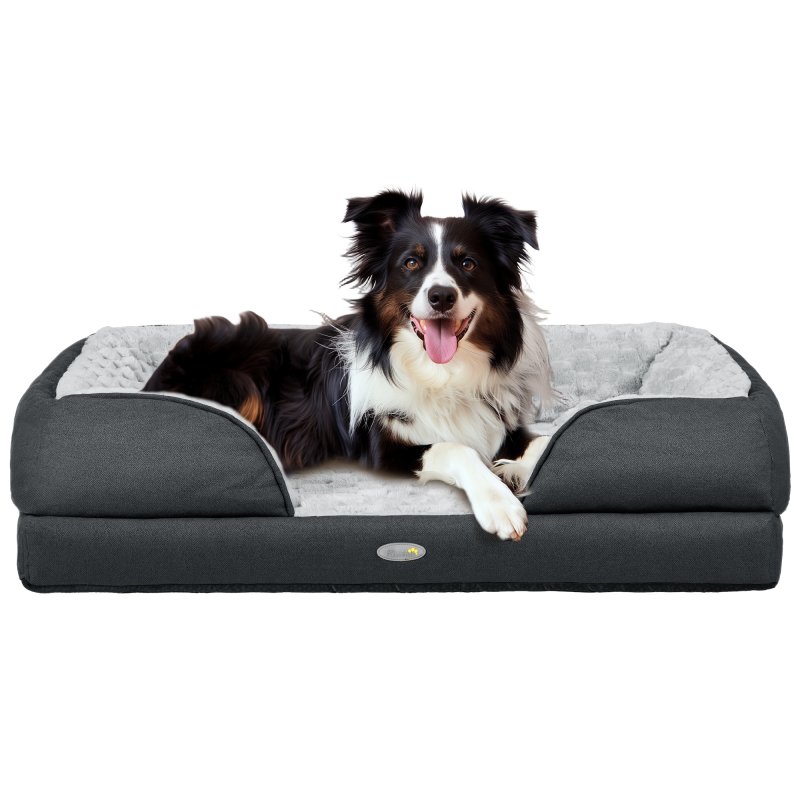 PawHut Dog Sofa Bed Pet Bed Dog Mattress with Removable Washable Cover, Anti-Slip Bottom, for Medium Sized Dogs, 90L x 69W x 21Hcm - Charcoal Grey