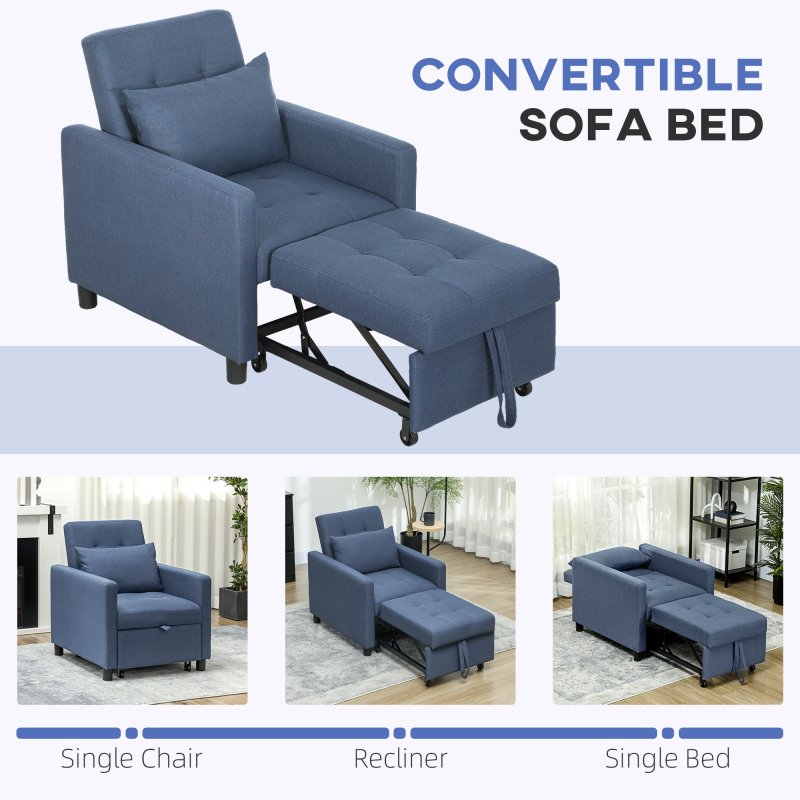 HOMCOM 3 in 1 Sofa Bed, Convertible Foldable Sleeper Chair Bed, Tufted Pull Out Sleeper Couch with Adjustable Backrest for Living Room and Bedroom