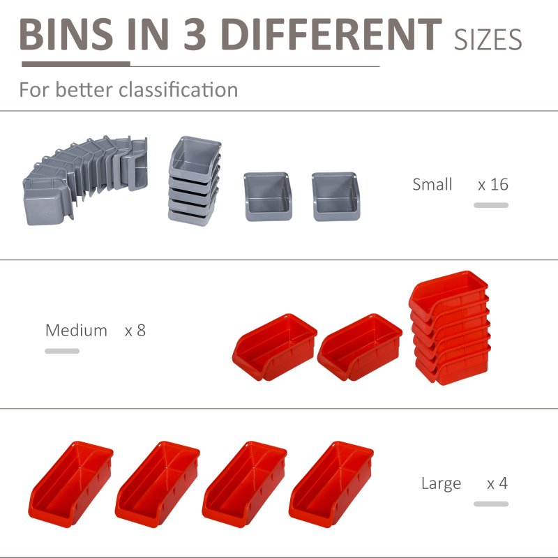 DURHAND 44 Pcs On-Wall Garage DIY Storage Unit with 28 Cubes 10 Hooks 2 Boards Screws Organisation Pegboard Tool Equipment Red