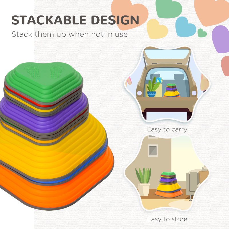 AIYAPLAY Kids Stepping Stones, 11 Piece Balance Stepping Stones for Kids, Heart-Shaped Non-Slip Stackable River Stones, Sensory Toy for Balance and Motor Skills, Indoor Outdoor Obstacle Courses