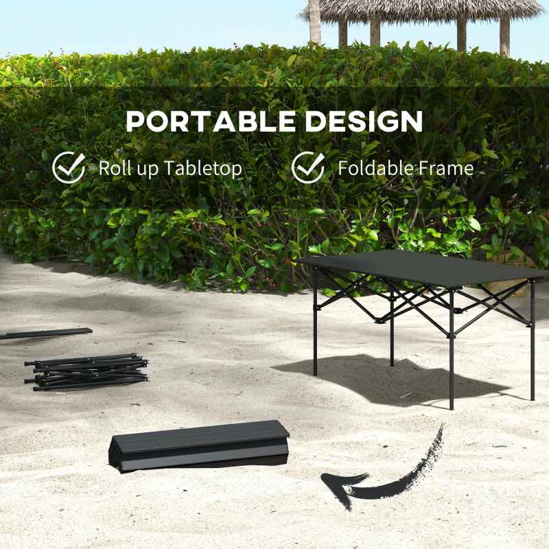 Outsunny Portable Camping Table, 3ft Lightweight Folding Aluminium Picnic Table with Roll Up Top, Carry Bag for Outdoor Camping, Picnic, Hiking, Cooking, BBQ, Fishing, Black