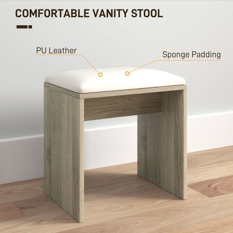 HOMCOM Dressing Table with Mirror and Stool, Vanity Table, Modern Makeup Desk with Drawer, Storage Cabinet and Adjustable Shelf for Bedroom, Natural Wood Finish