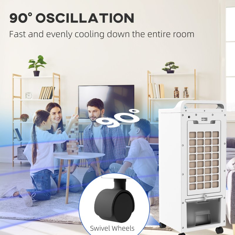 HOMCOM Portable Air Cooler, 3-in-1 Evaporative Air Cooler with 5L Water Tank, Oscillation, 3 Fan Speeds, 3 Modes, 2 Ice Packs, 7H Timer, LED Display, for Home Office
