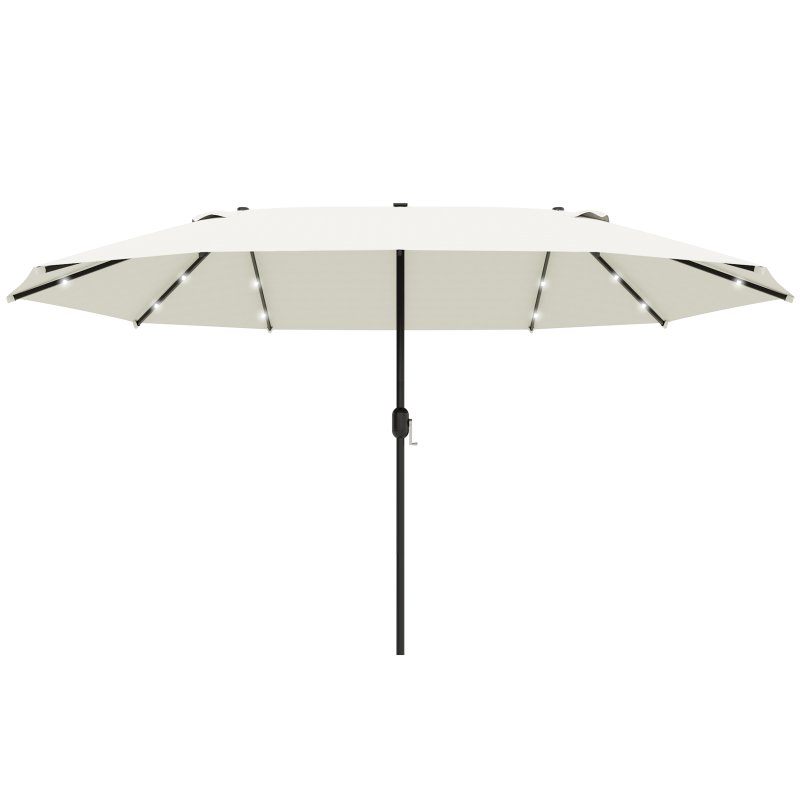 Outsunny 4.4m Double-Sided Sun Umbrella Garden Parasol Patio Sun Shade Outdoor with LED Solar Light, NO BASE INCLUDED, Cream White