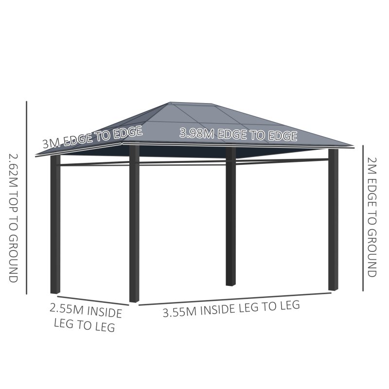 Outsunny 3 x 4m Hardtop Gazebo Canopy with Polycarbonate Roof, Permanent Pavilion Garden Gazebo with Curtains for Patio, Deck, Grey