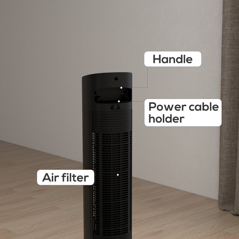 HOMCOM 42 Inch Tower Fan, Electric Cooling Fan with Ice Pack, Remote, 3.5L Water Tank, 12H Timer, Sleep Mode, 3 Speed, 4 Modes, Children Lock, 70° Oscillating, 60W, Black