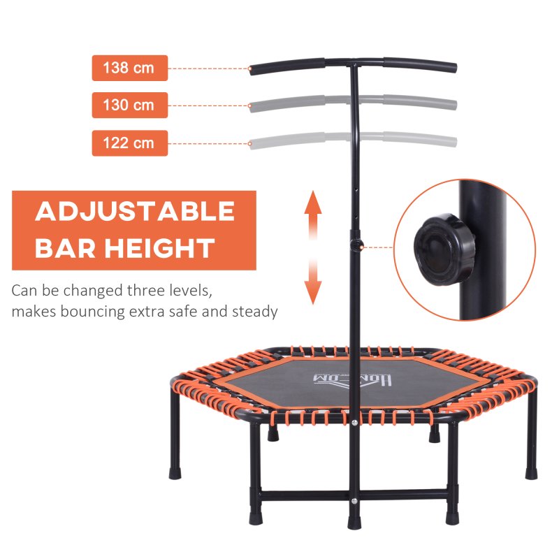 HOMCOM 48" Mini Fitness Trampoline Rebounder Indoor Outdoor Mini Jumper with Adjustable Handle Hexagonal Orange