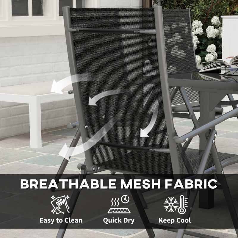Outsunny 7 Piece Outdoor Dining Set, Garden Furniture Set with Extendable Table and 6 Folding Chairs, Outdoor Conversation Set with 5mm Tempered Glass Top & Aluminium Frame, for Patio, Balcony, Deck