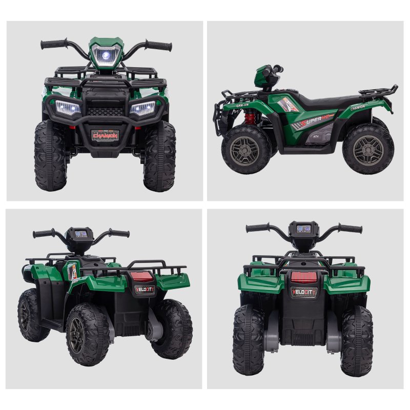 HOMCOM 12V Electric Quad Bike for Kids, Ride-On Car w/ Forward, Reverse Functions, Music, LED Headlights, for Ages 3-5 Years - Green