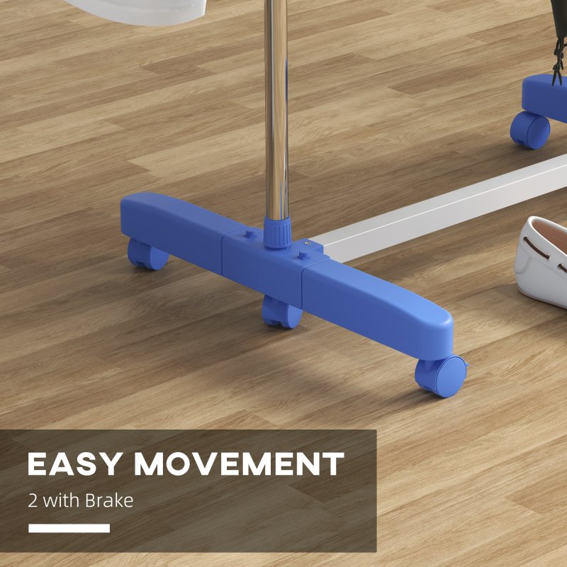 HOMCOM 3-Tier Clothes Airer, Stainless Steel Foldable Clothes Drying Rack with Wheels and Wings, Indoor and Outdoor, Easy Assembly, 142 x 55 x 152cm, Blue