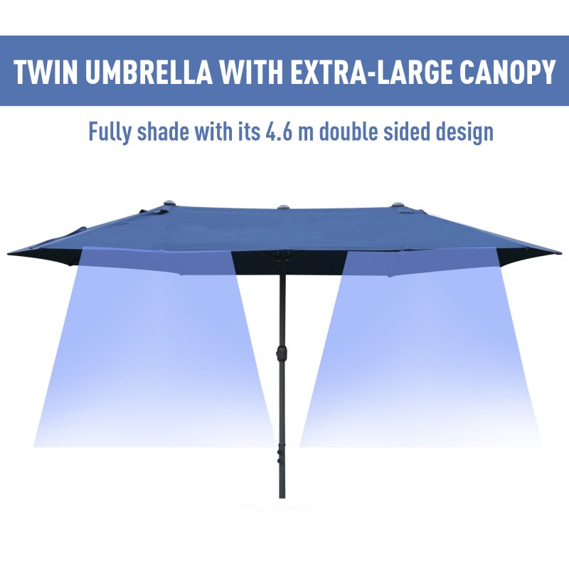 Outsunny 4.6m Garden Parasol Double-Sided Sun Umbrella Patio Market Shelter Canopy Shade Outdoor with Cross Base - Blue
