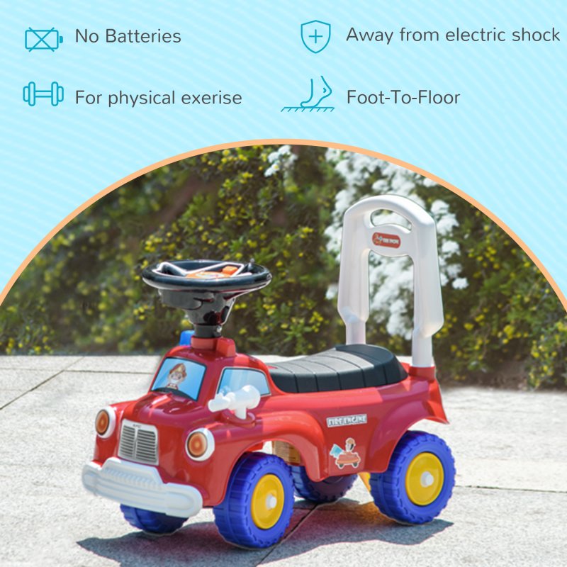 AIYAPLAY Ride On Car, Foot to Floor Baby Car with Under Seat Storage, Steering Wheel, Music, Light, Fire Truck Kids Car for Boys and Girls 1.5-3 Years Old, Red