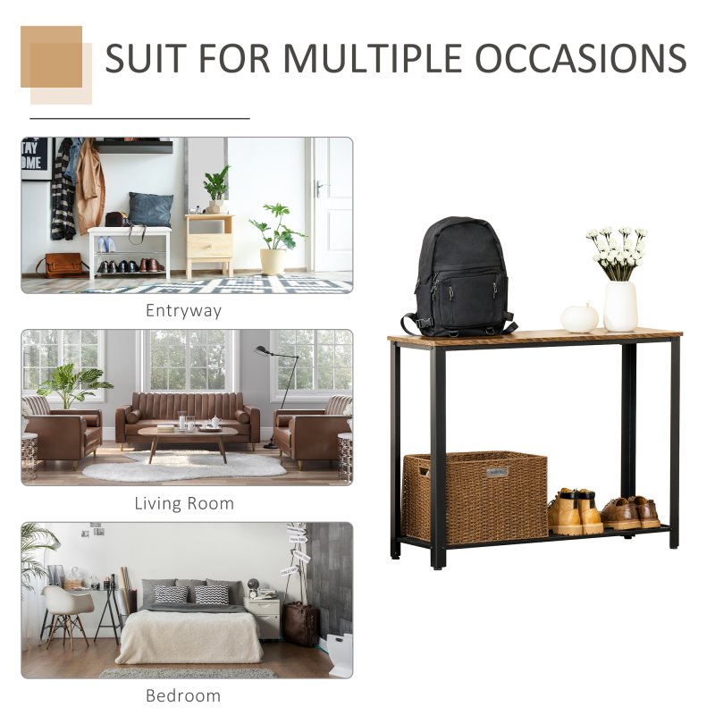 HOMCOM Industrial Console Table Entryway Table w/Bottom Mesh Shelf Metal Frame Vintage Sofa Table for Hallway, Living Room, Rustic Brown