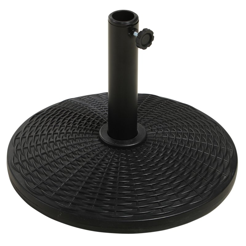 Outsunny 11.5 kg Round Cement Parasol Base, Umbrella Stand Holder with Rattan Style Pattern for 38, 48 mm Poles for Outdoor, Garden, Black