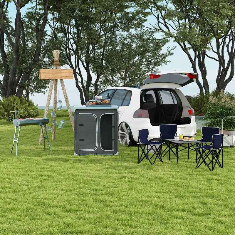 Outsunny Aluminum Camping Cupboard, Camping Kitchen Station Cook Table with 3-Shelf, Storage Organiser for BBQ Party Picnics Backyards with Carrying Bag