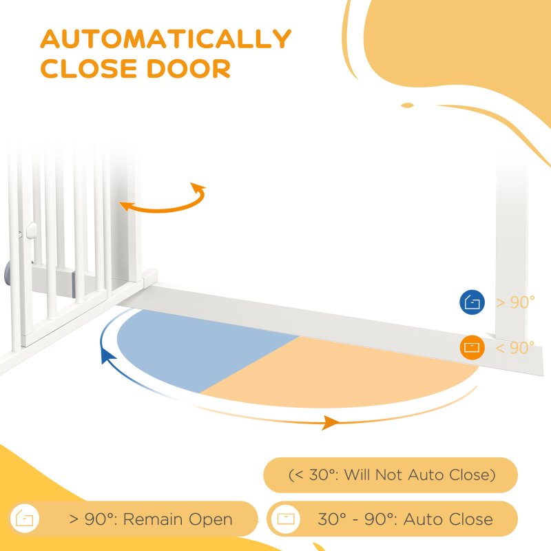 PawHut Dog Stair Gate Pet Barrier with Small Cat Door, Pressure Fit Safety Gate  with Auto Closing System, Double Locking, for Hallways, 74-100 cm Openings - White