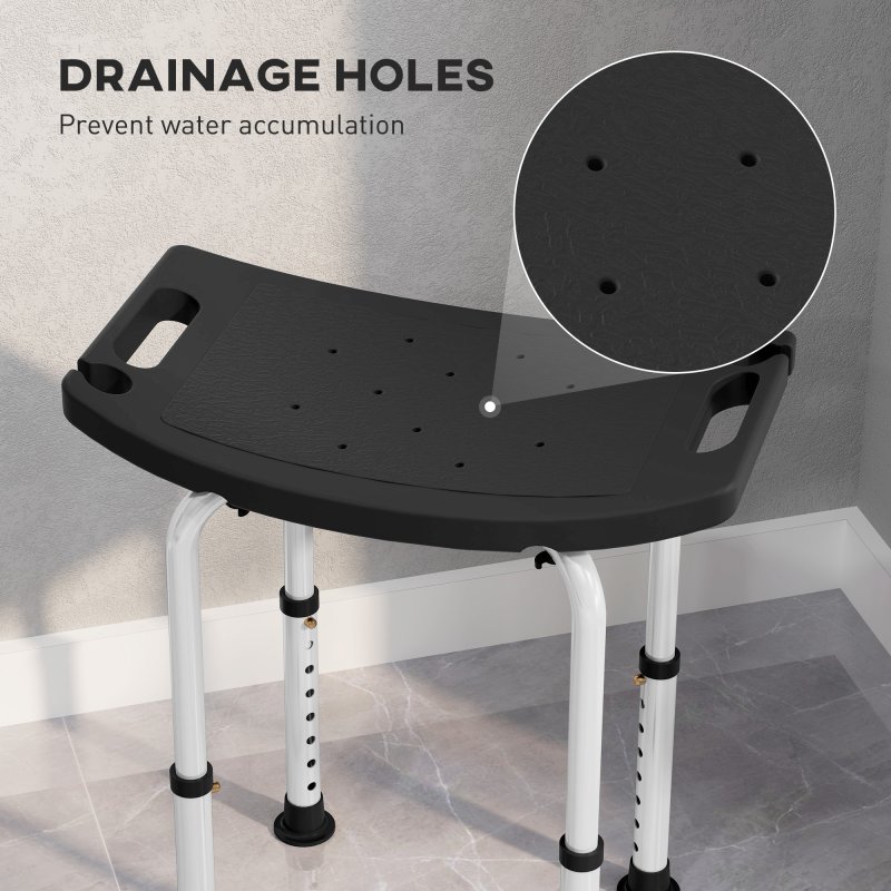 HOMCOM Height Adjustable Shower Stool, Aluminium Shower Chair, Non-Slip Bath Stool for Elderly, Disabled, Seniors, Pregnant