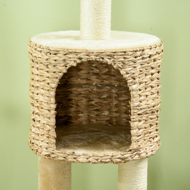 PawHut 116cm Cat Tree for Indoor Cats, Cat Tower with Scratching Posts, Ramp, Cat House, Toy Balls, Platforms, Bed, Ramp - Beige