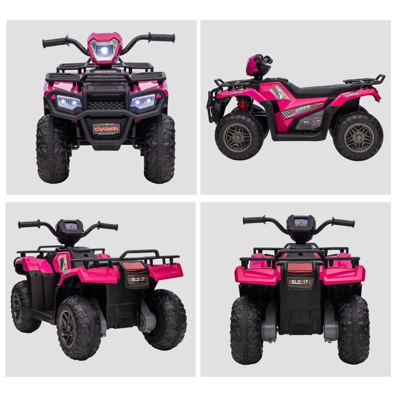 HOMCOM 12V Electric Quad Bike for Kids, Ride-On Car All Terrain Vehicle w/ Forward, Reverse Functions, Music, LED Headlights, for Ages 3-5 Years - Pink