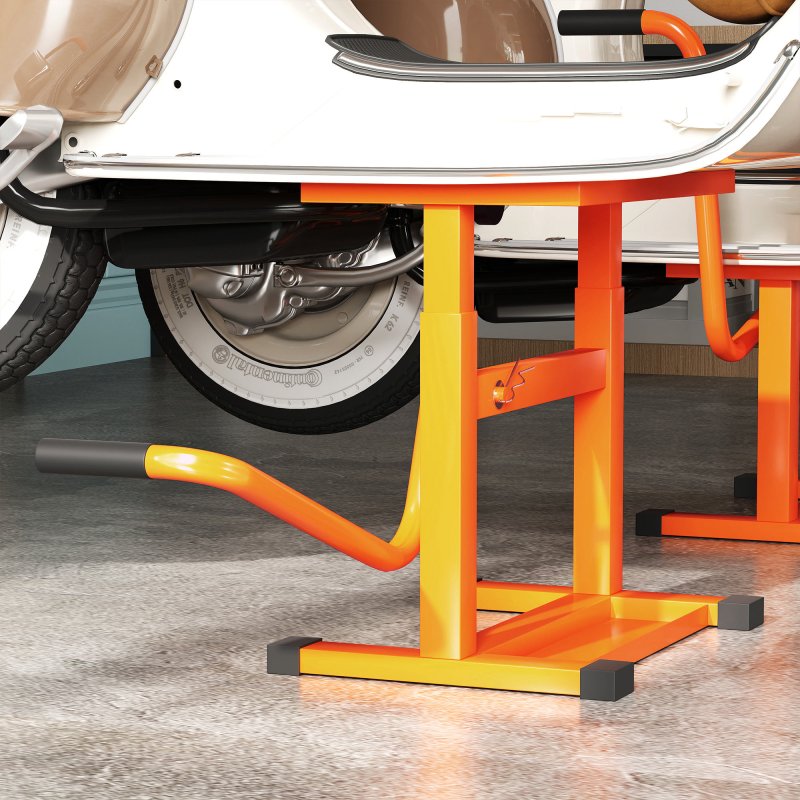 DURHAND 150KG Steel Motorcycle Lift Rubber Platform, Crank Lift Manual Repair Clean Hoist Table Assist Off-Road Dirt Bike Stand, 27.5/39.5H cm, Orange