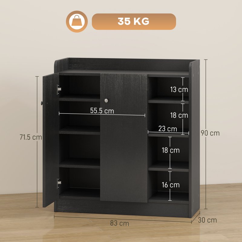 HOMCOM Shoe Storage Cabinet Two Doors w/ Adjustable 4 Shelves Cupboard Footwear Rack Stand Organiser Hallway 