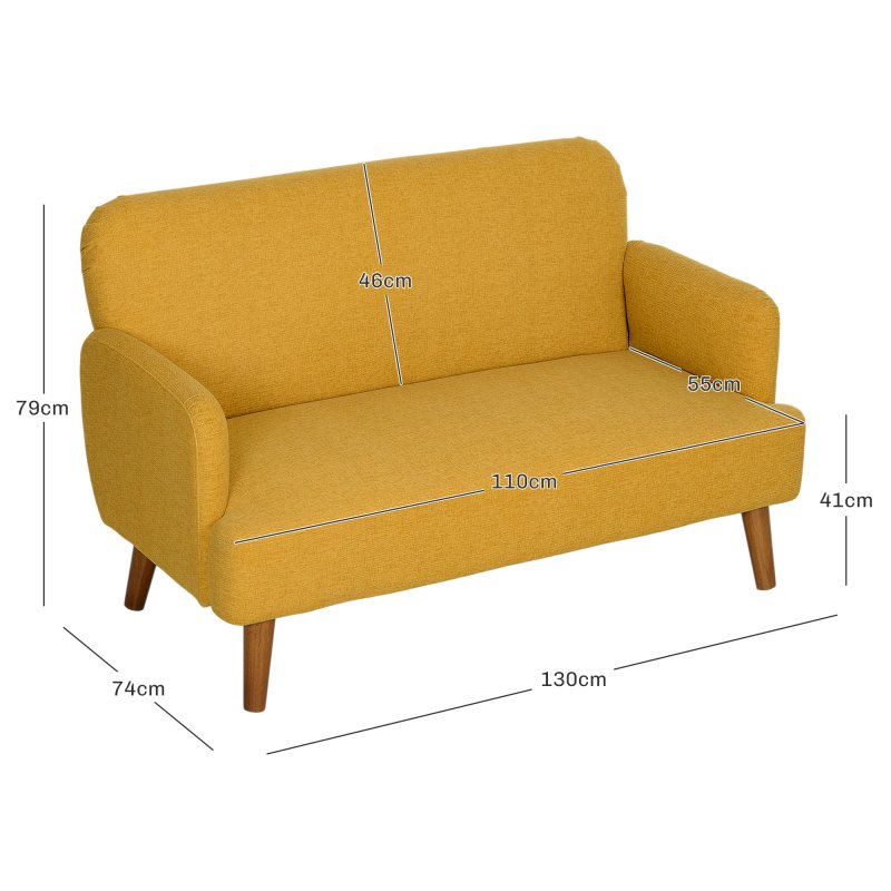 HOMCOM 2 Seater Sofa, Small Sofa Couch with 21cm Thick Padding and Wood Legs, Modern Velvet Feel Fabric Loveseat for Living Room, Bedroom, Home Office