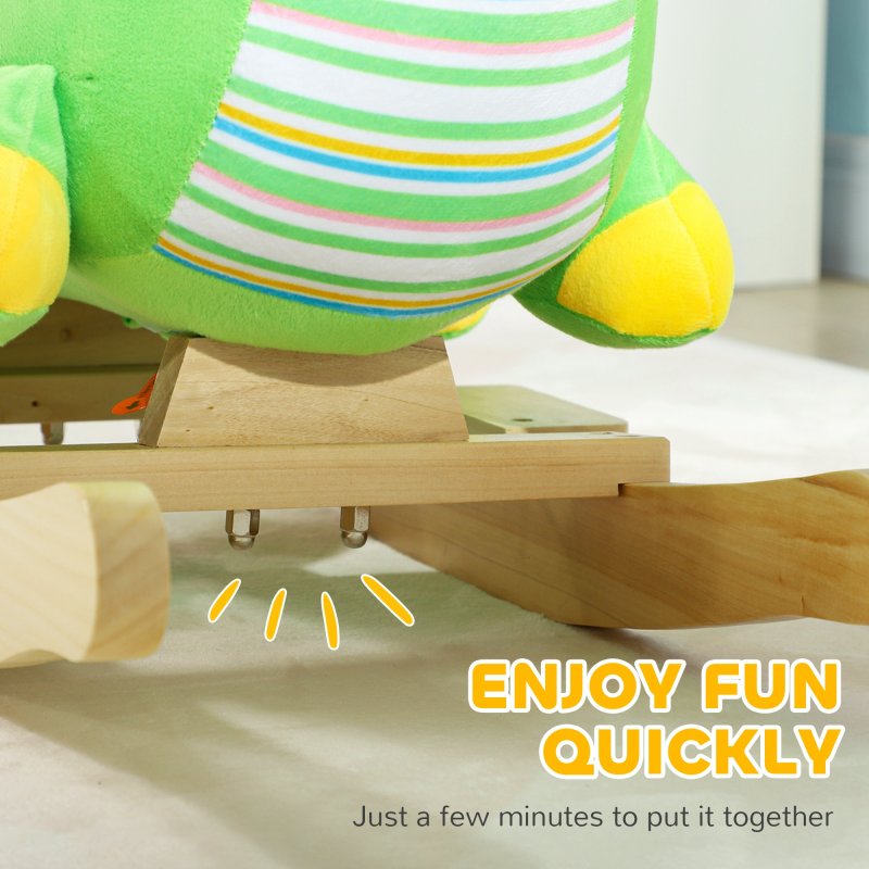 AIYAPLAY Rocking Animal, Dinosaur Themed Rocking Ride on with Animal Sounds, Safety Belt, Wooden Base, Pedal, for Toddlers 18-36 Months, Green