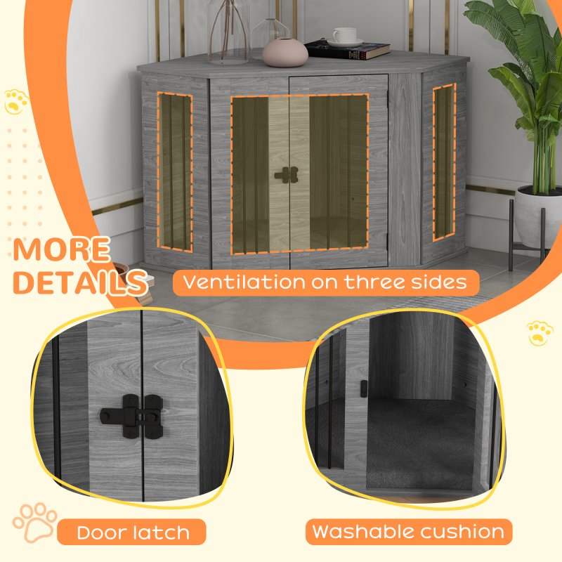 PawHut Dog Crate Furniture, Side Table Dog Kennel with Cushion, Large Door, for Medium Dogs - Grey