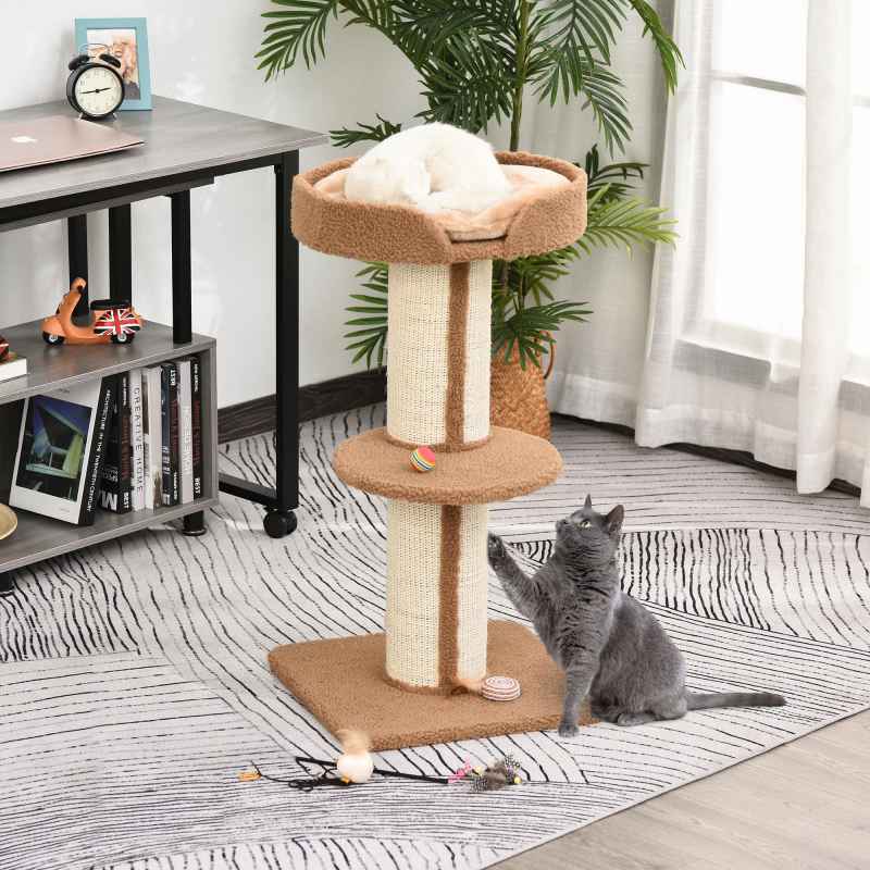 PawHut 91cm Cat Tower Scratching Posts Cat Tree for Indoor Cats Kitten Activity Centre Brown