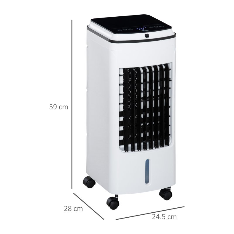 HOMCOM 3-in-1 Portable Air Cooler with 4L Water Tank, Evaporative Air Cooling Fan with Automatic Oscillation, 3 Speeds, 7.5H Timer, Remote, Wheels for Home Office, White