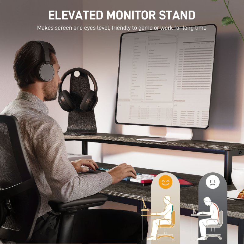 HOMCOM L Shaped Desk, Computer Desk with Liftable Desktop, Industrial Corner Desk with Drawer for A4/Letter Size, Home Office Desk with Monitor Stand for Home Office