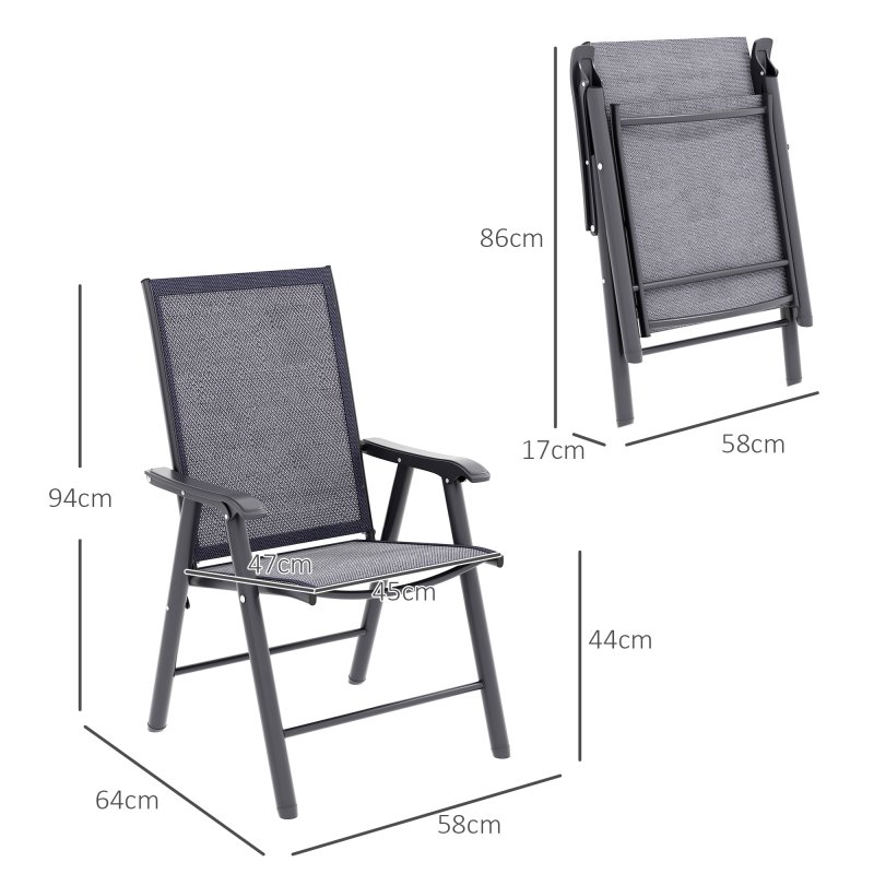 Outsunny Set of 4 Folding Garden Chairs, Metal Frame Garden Chairs Outdoor Patio Park Dining Seat with Breathable Mesh Seat, Charcoal Grey