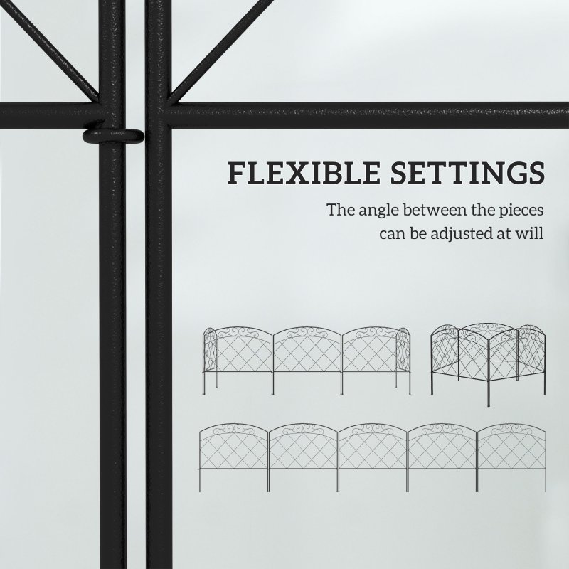 Outsunny Decorative Garden Fencing, 24 in x 9.8 ft Outdoor Picket Fence Panels, 5PCs Rustproof Metal Wire Landscape Flower Bed Border Edging Animal Barrier, Swirls