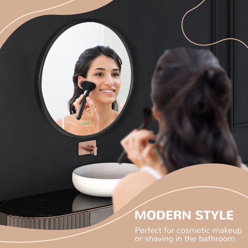 kleankin Large Modern Round Mirror, Wall-mounted Bathroom Mirror, Vintage Art Makeup Mirror for Entryways, Black, 40x40 cm