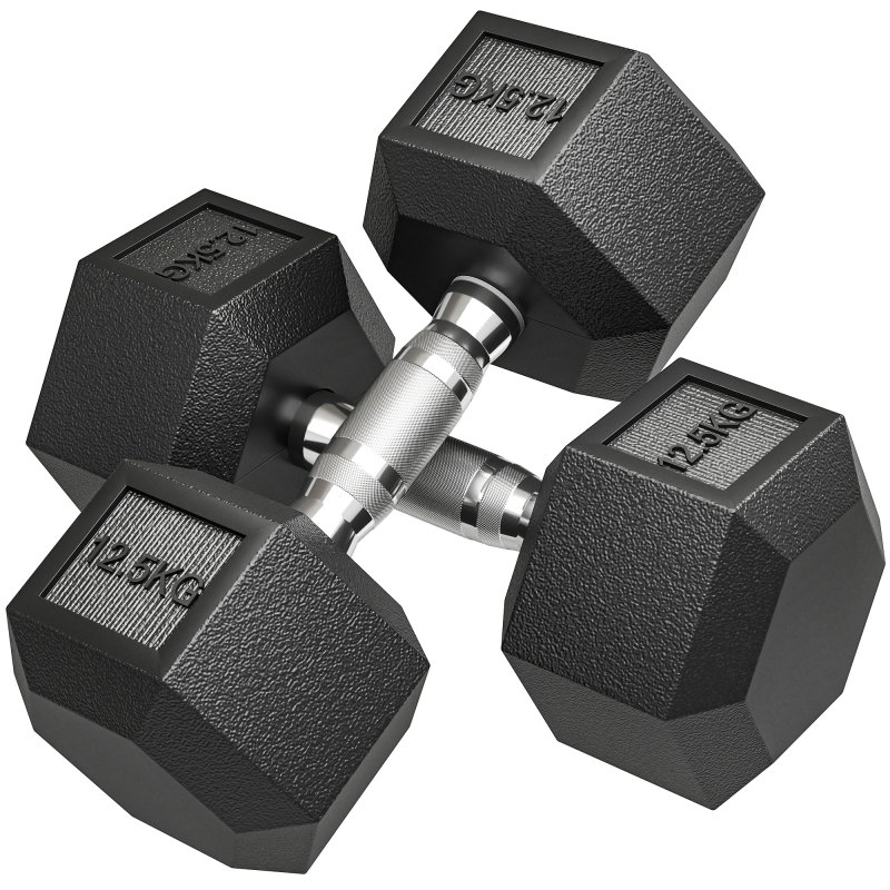 HOMCOM 2x12.5KG Rubber Hex Dumbbell Portable Hand Weights Dumbbell for Home Gym Workout Fitness