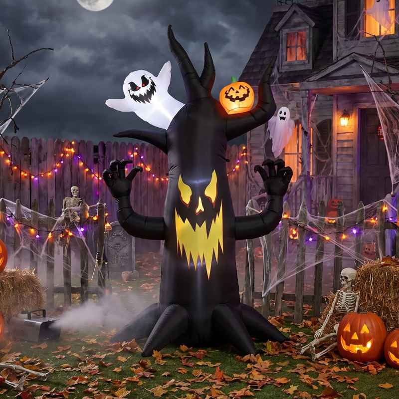 Outsunny 8 FT Halloween Inflatable Spooky Tree, Scary Halloween Decoration, Inflatable Giant Dead Tree Blow Up Decoration with Ghost and Pumpkin, Built-in LED Lights for Garden Indoor Outdoor Decor