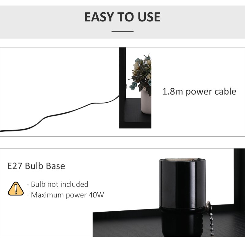 HOMCOM Modern Shelf Floor Lamp Light with Three Open Shelves Large Storage Display, for Living Room, 160cm, Bulb not Included, Black