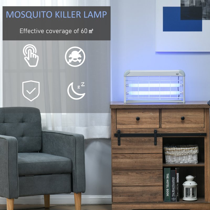 Outsunny 30W Electric Fly Zapper, Bug Zapper with UK Plug, 2 UV Bulbs, Hanging Chain, On/Off Switch and Removable Catch Tray, 60?O Coverage Insect Mosquito Killer for Indoor and Outdoor Use, Grey