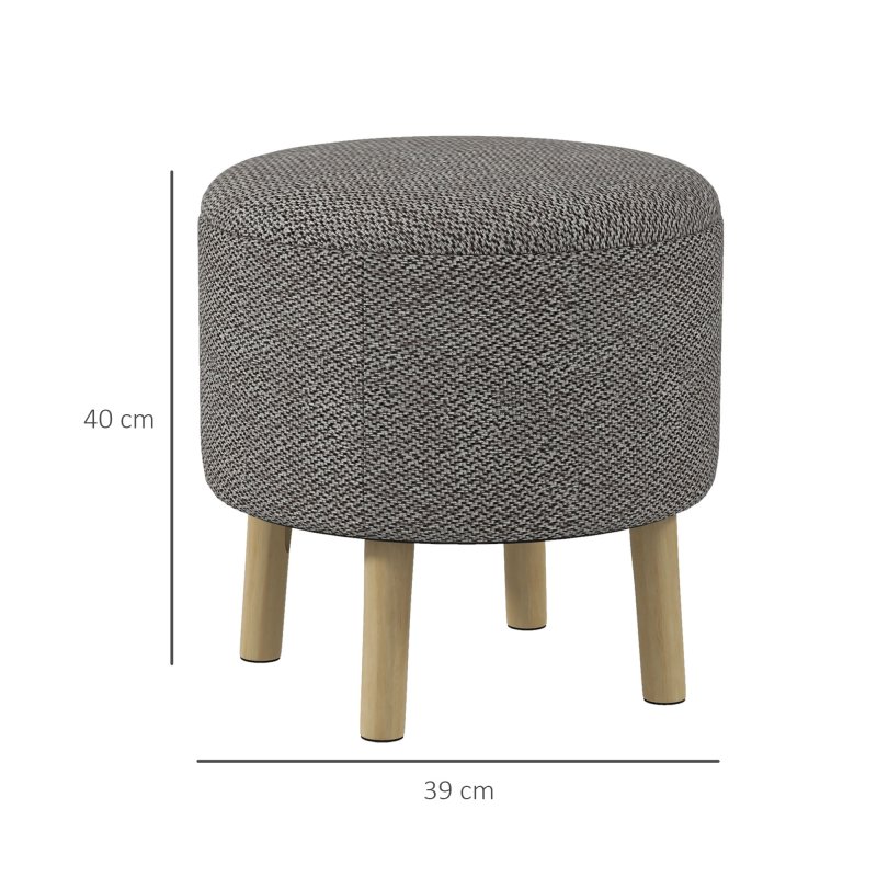 HOMCOM Round Storage Stool, Linen Fabric Upholstered Foot Stool with Removable Top, Padded Seat, Hidden Space and Wooden Legs for Living Room