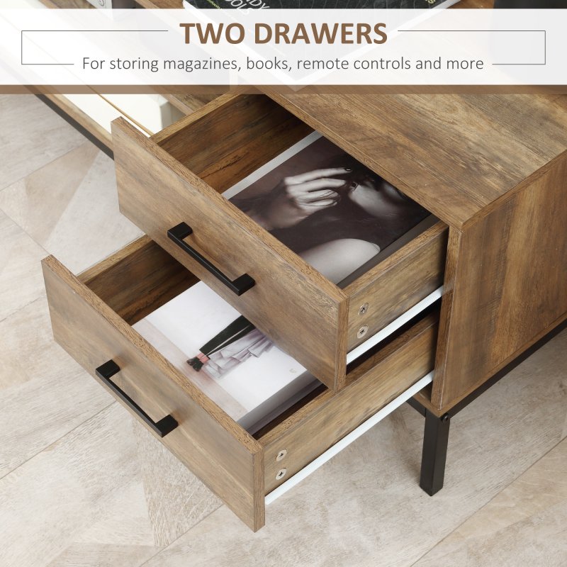 HOMCOM Entertainment Centre for TV up to 50 Inches, TV Cabinet with Door, Open Storage and Drawers, TV Stand for Bedroom with Steel Legs, Coffee