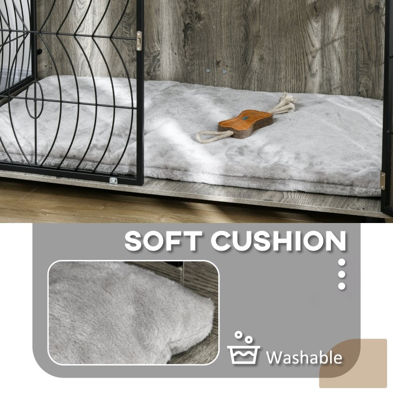 PawHut Dog Crate Furniture, Dog Cage End Table with Large Top, Soft Washable Cushion, Lockable Front Door, Wire Mesh Ventilation, Indoor Pet Crate for Extra Large Sized, 118 x 75 x 82cm - Grey