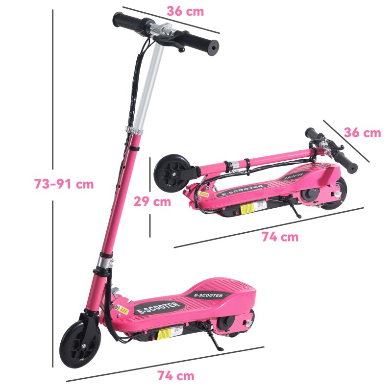 HOMCOM Electric Scooter for Kids, 120W Foldable E Scooter for Age 7-14 with Adjustable Height, Rear Brakes, Up to 12 KM/H, Maximum Range 10 KM, Pink