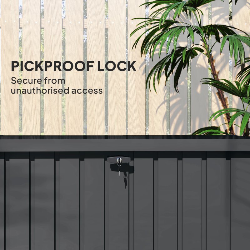 Outsunny 400L Garden Storage Box Waterproof Metal Outdoor Storage Box with Lockable Lid, Storage Container Furniture Deck Box, 124 x 66 x 72 cm, Dark Grey