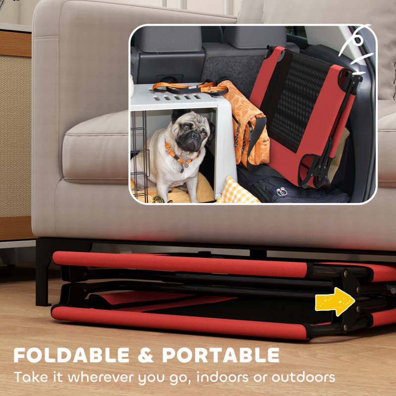 PawHut Raised Dog Bed, Portable Elevated Pet Cot with Breathable Mesh for Indoor Outdoor, for Large Dogs, 107 x 61 x 20 cm, Red