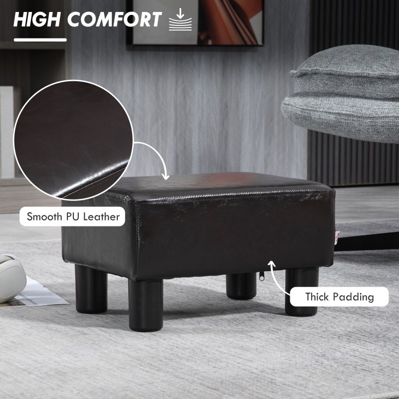 HOMCOM Faux Leather Footstool, Small Foot Rest, Rectangle Sofa Stool for Bedroom Living Room, Brown