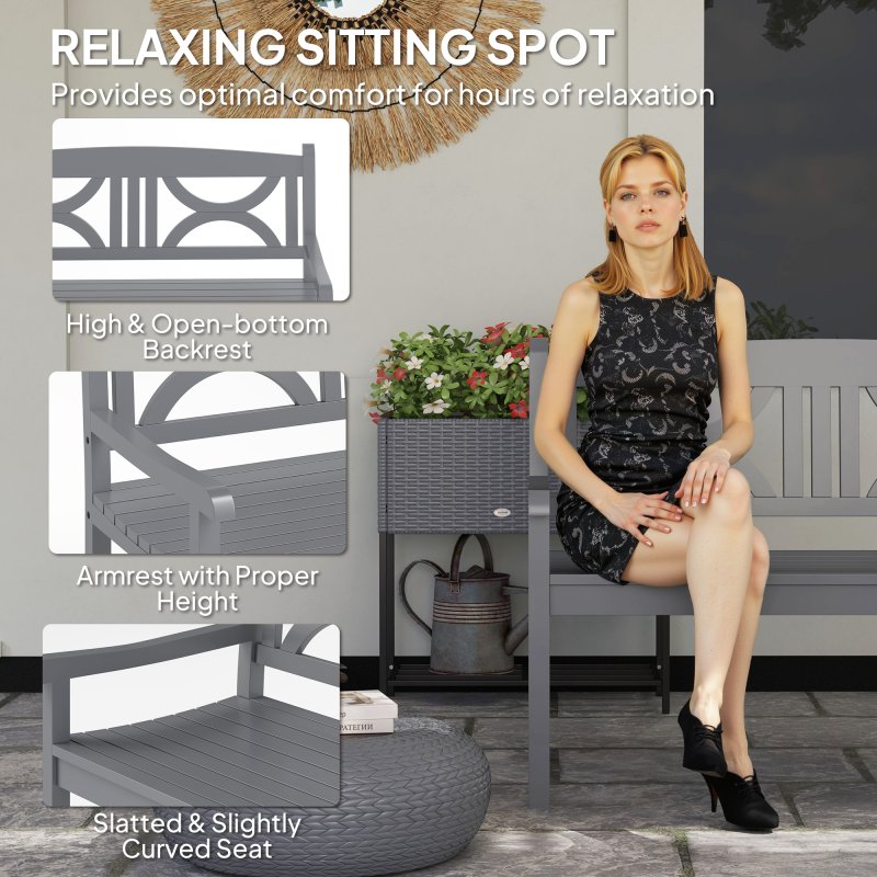 Outsunny 2-Seater Chair, Wooden Garden Bench, Outdoor Patio Loveseat for Porch, Grey