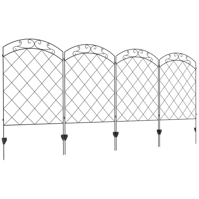 Outsunny Decorative Garden Fencing, 43in x 11.4ft Outdoor Picket Fence Panels, 4PCs Rustproof Steel Wire Landscape Flower Bed Border Edging Animal Barrier, Swirls