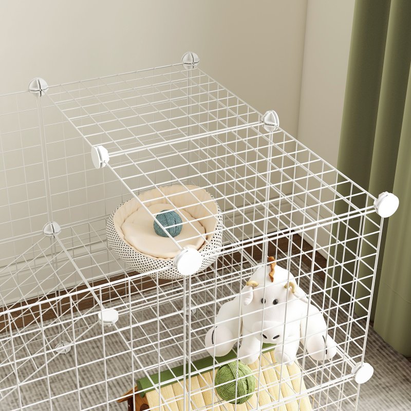 PawHut DIY Pet Playpen Metal Wire Fence Indoor Outdoor Rabbit Small Animals Cage 36 Panel Enclosure, White