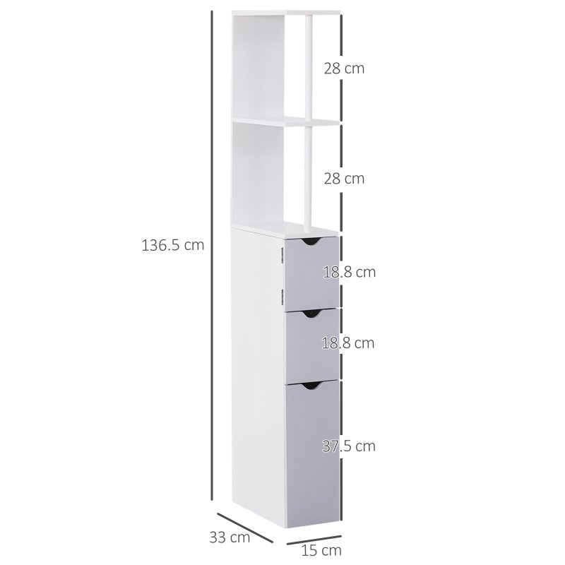HOMCOM Tall Bathroom Cabinet, Freestanding Bathroom Storage Cabinet with 2-Tier Shelf and Drawers, Narrow Cupboard Storage Unit