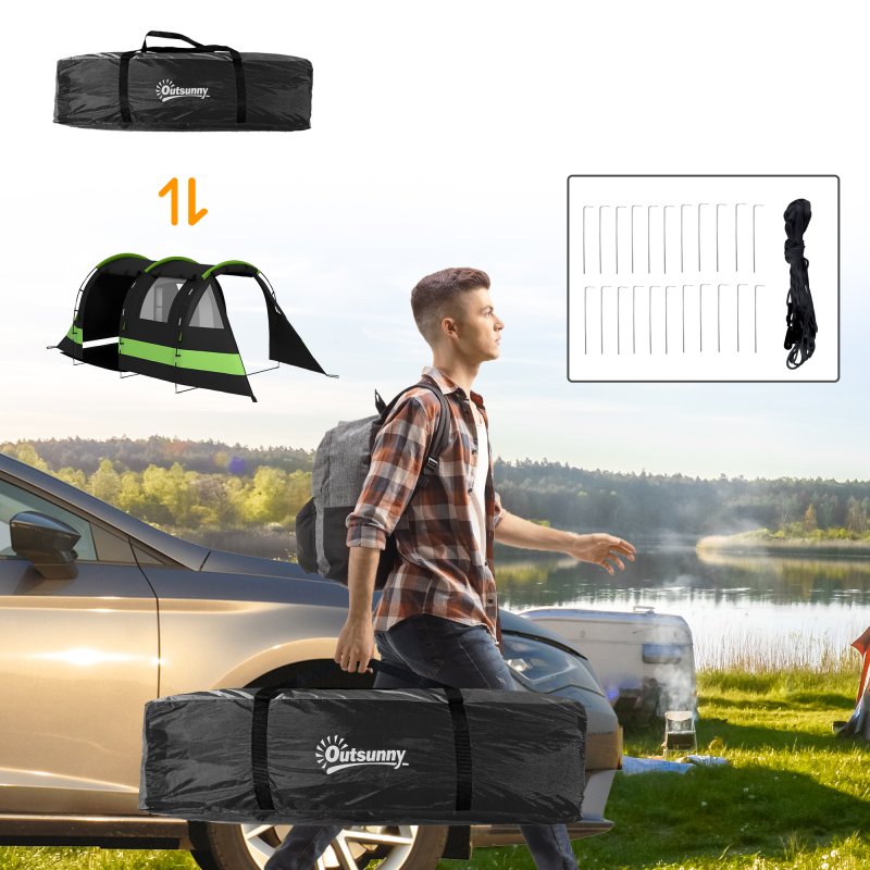 Outsunny Camping Tent, 4-5 Man Blackout Tent with Bedroom and Living Room, 3000mm Waterproof, Portable with Bag, for Fishing Hiking Festival, Black